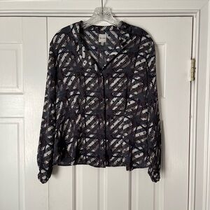 NIC+ZOE Abstract Printed Blouse Plum Rust Taupe Size S